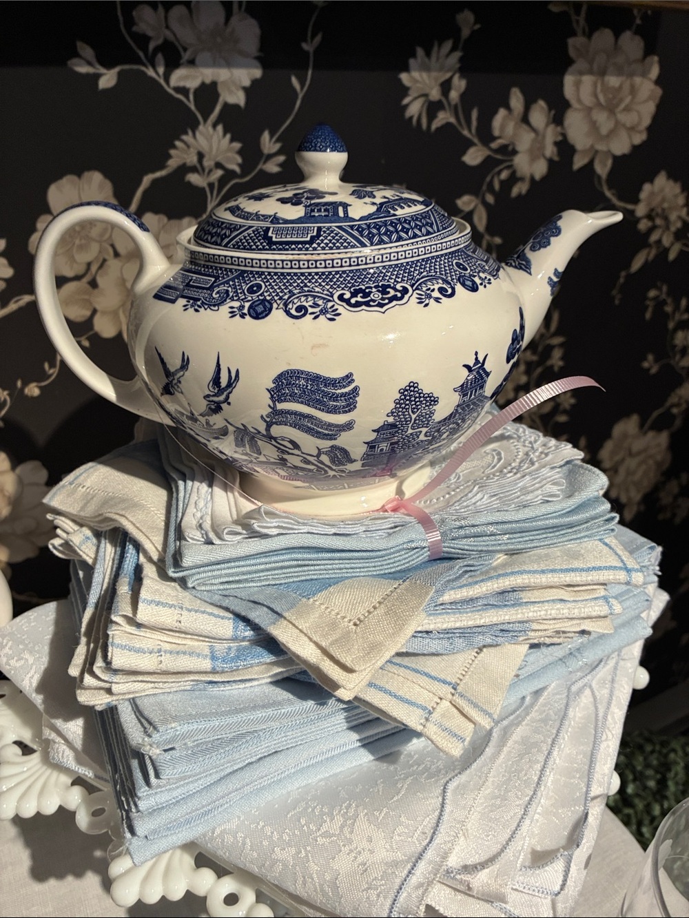 Vintage Made in England Blue and White Porcelain Teapot Blue Willow